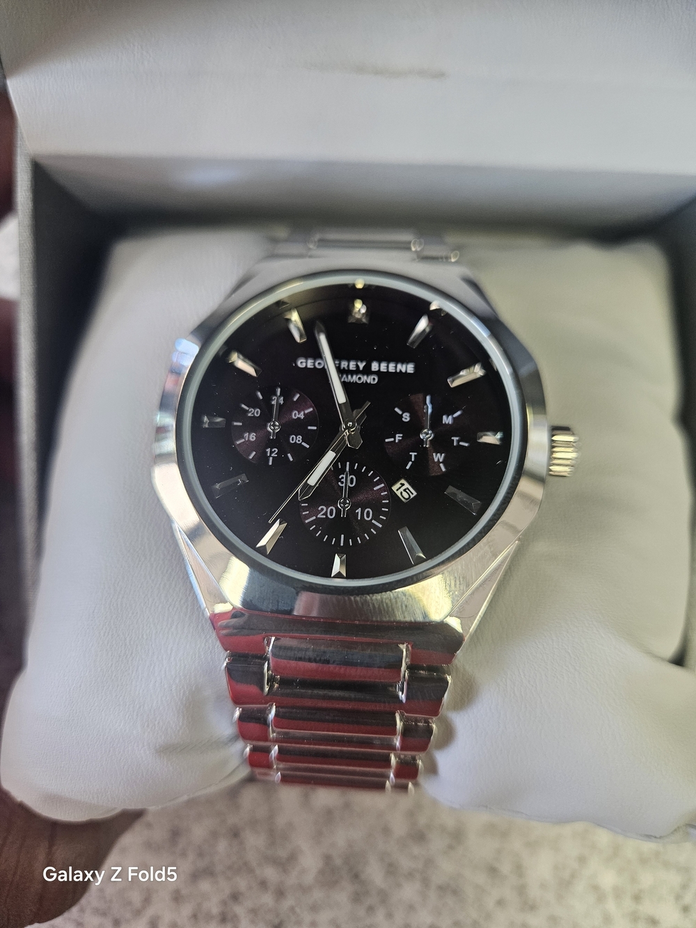 Geoffrey Beene Diamond Men's Silver Stainless Steel Watch with Black Dial 48mm